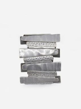 Modernist Link Cuff Bracelet Silver-Tone Scandinavian Style + Leather Wristlet